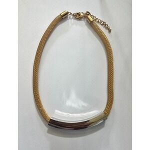 Y2K Gold Tone Mesh Collar Necklace Polished Bar Minimalist Chic Sleek Runway